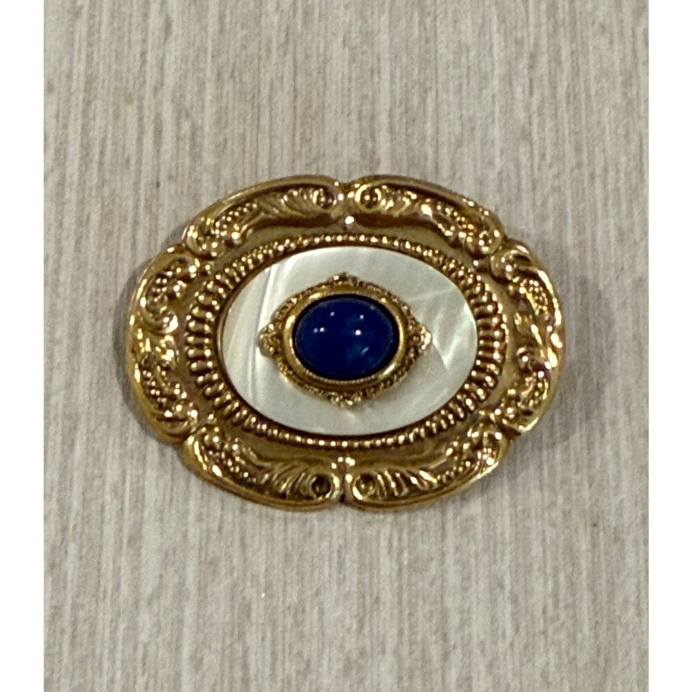 Vintage Mother of Pearl and Blue Lapis Stone Brooch Pin (0012)